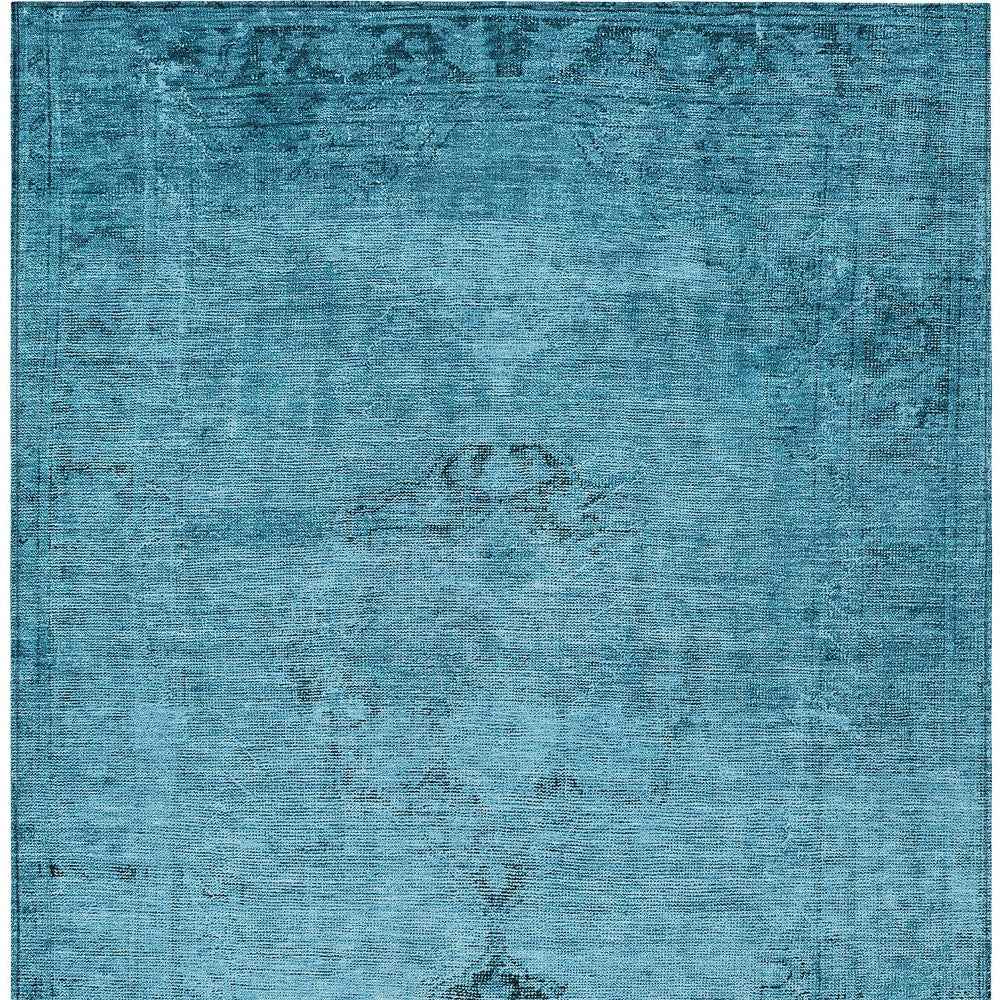 8' X 10' Denim Blue And Navy Blue Oriental Washable Indoor Outdoor Area Rug