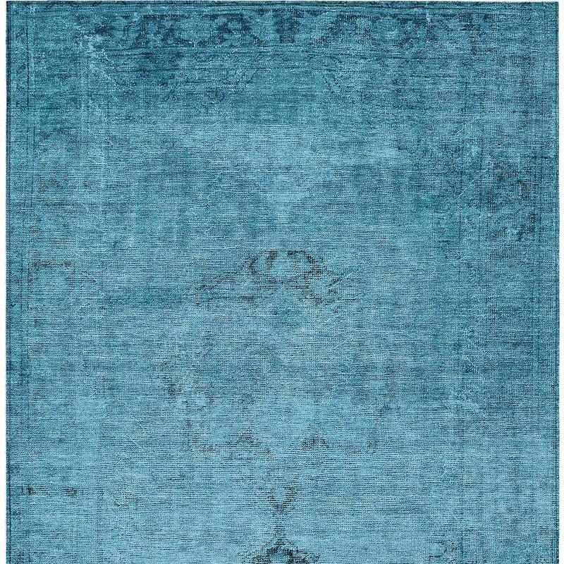 8' X 10' Denim Blue And Navy Blue Oriental Washable Indoor Outdoor Area Rug