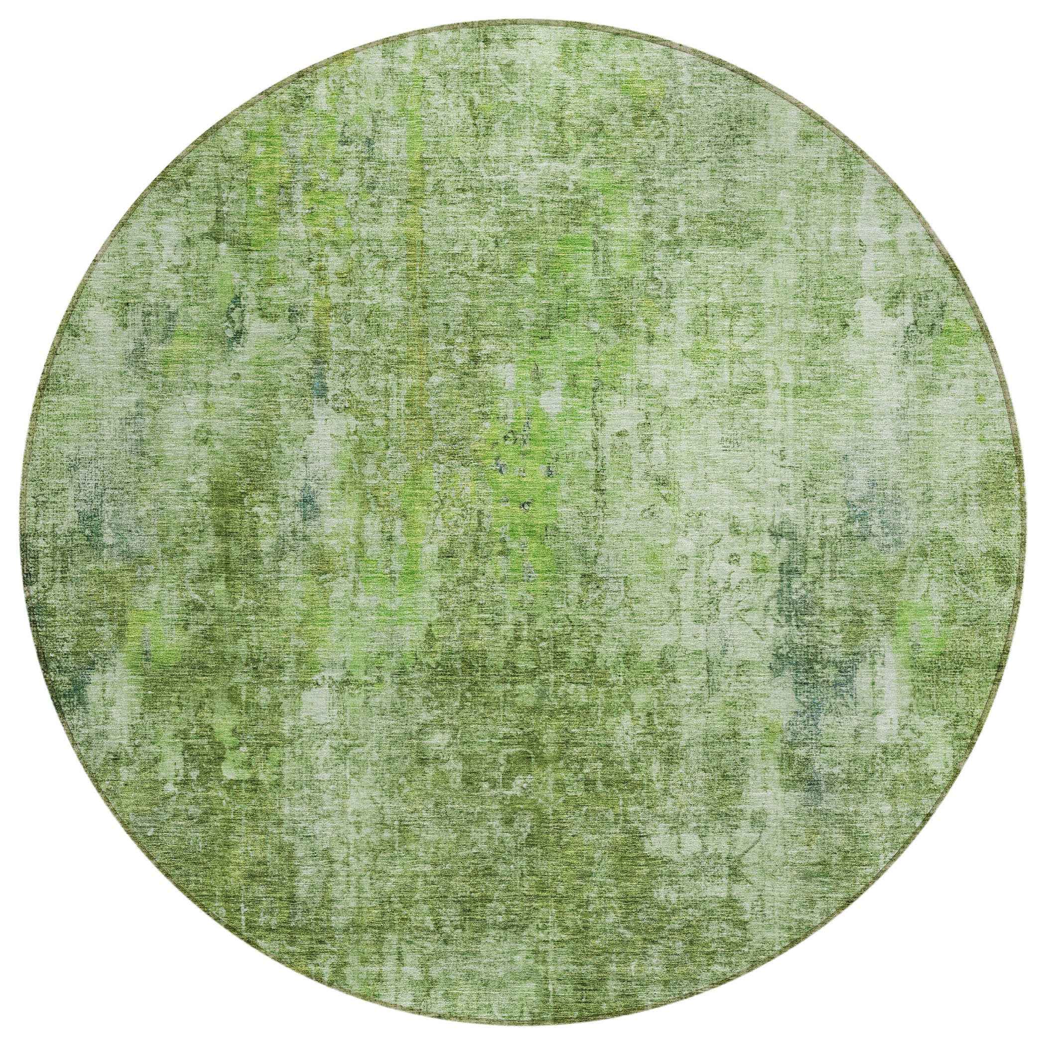 8' Olive Green And Artichoke Green Round Abstract Washable Indoor Outdoor Area Rug