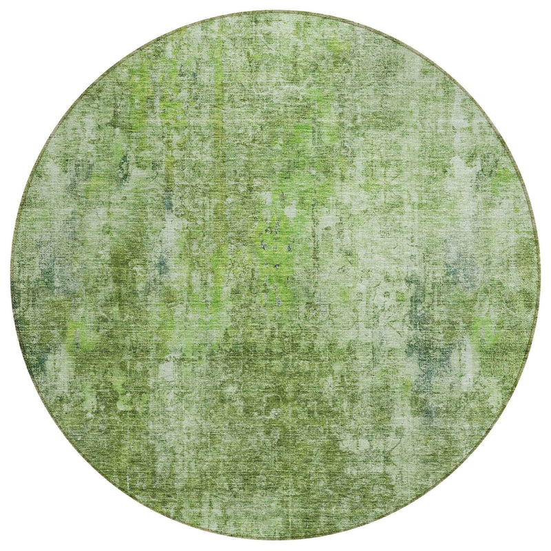 8' Olive Green And Artichoke Green Round Abstract Washable Indoor Outdoor Area Rug