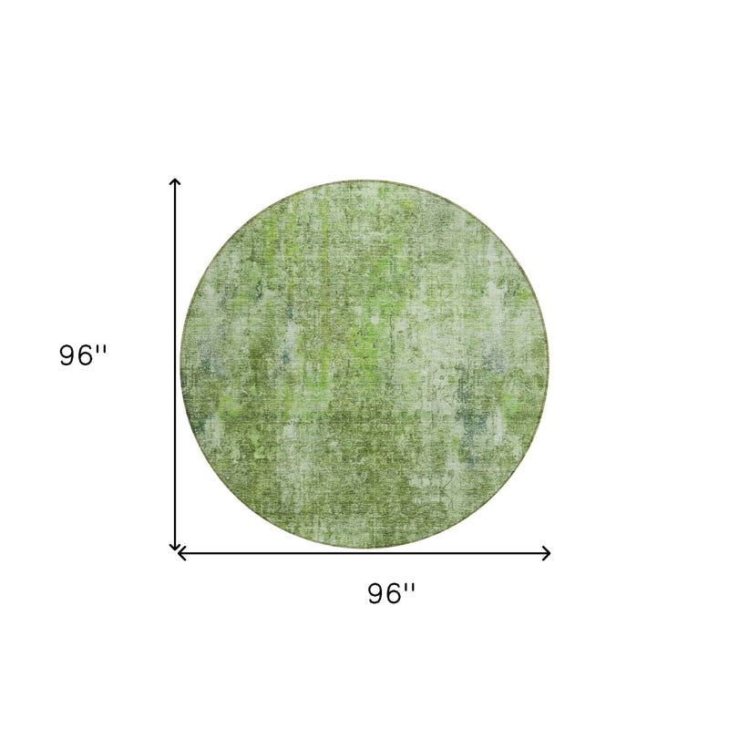8' Olive Green And Artichoke Green Round Abstract Washable Indoor Outdoor Area Rug