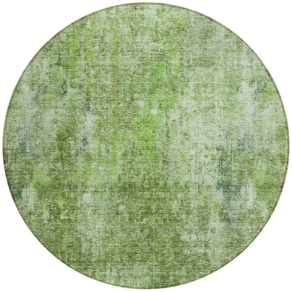 8' Olive Green And Artichoke Green Round Abstract Washable Indoor Outdoor Area Rug