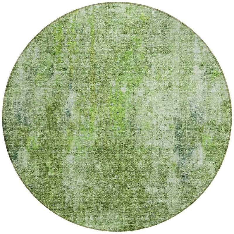 8' Olive Green And Artichoke Green Round Abstract Washable Indoor Outdoor Area Rug