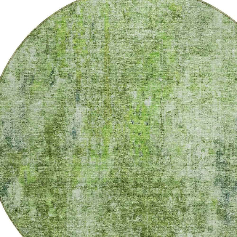 8' Olive Green And Artichoke Green Round Abstract Washable Indoor Outdoor Area Rug