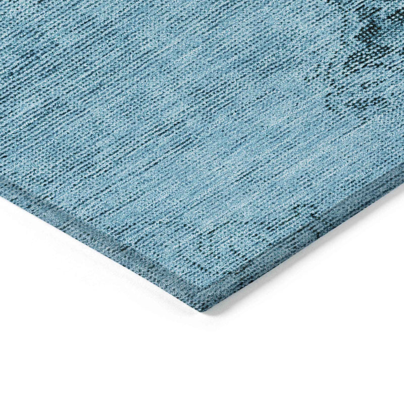 10' X 14' Denim Blue And Navy Blue Oriental Washable Indoor Outdoor Area Rug