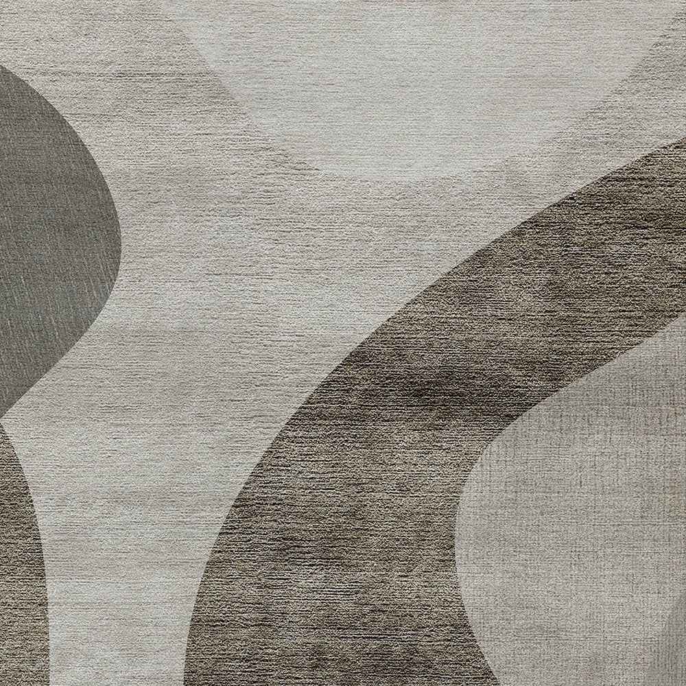 8' X 10' Taupe Beige And Chocolate Abstract Washable Indoor Outdoor Area Rug