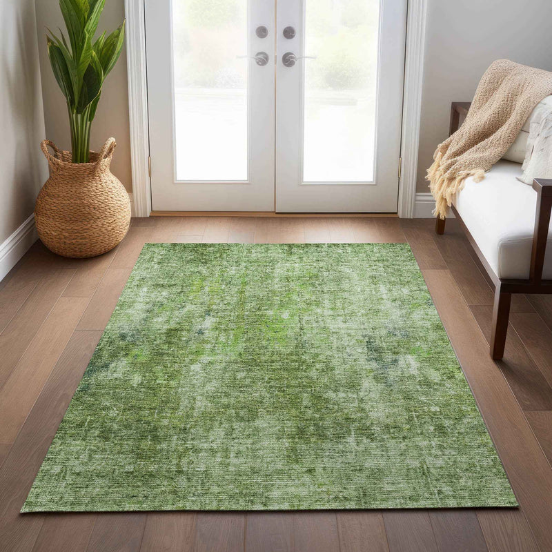 3' X 5' Olive Green And Artichoke Green Abstract Washable Indoor Outdoor Area Rug