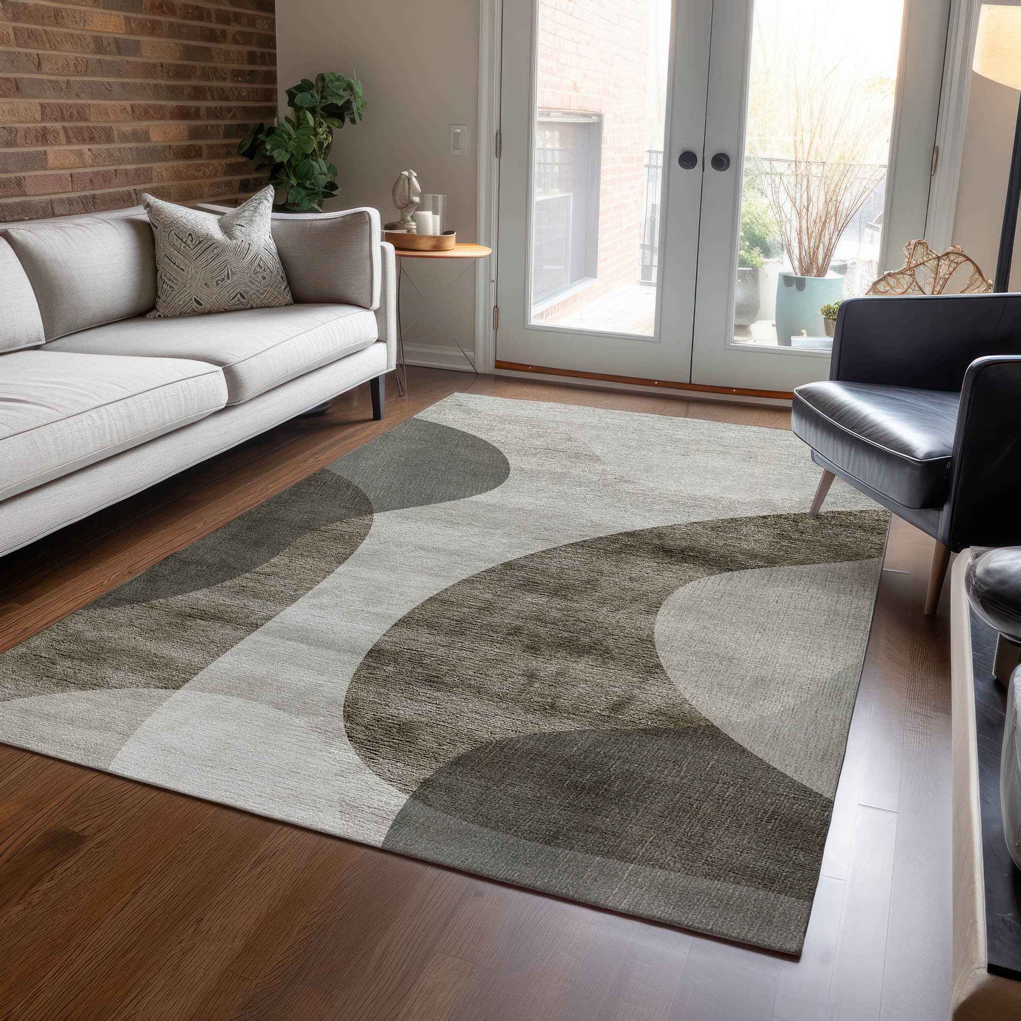 8' X 10' Taupe Beige And Chocolate Abstract Washable Indoor Outdoor Area Rug