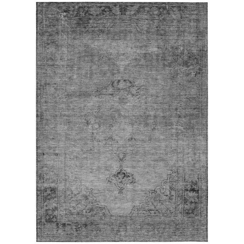 9' X 12' Gray Silver And Charcoal Oriental Washable Indoor Outdoor Area Rug