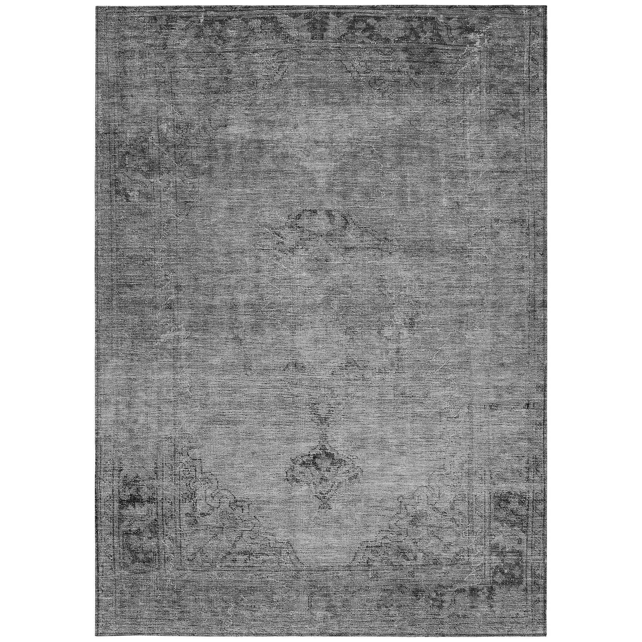 9' X 12' Gray Silver And Charcoal Oriental Washable Indoor Outdoor Area Rug