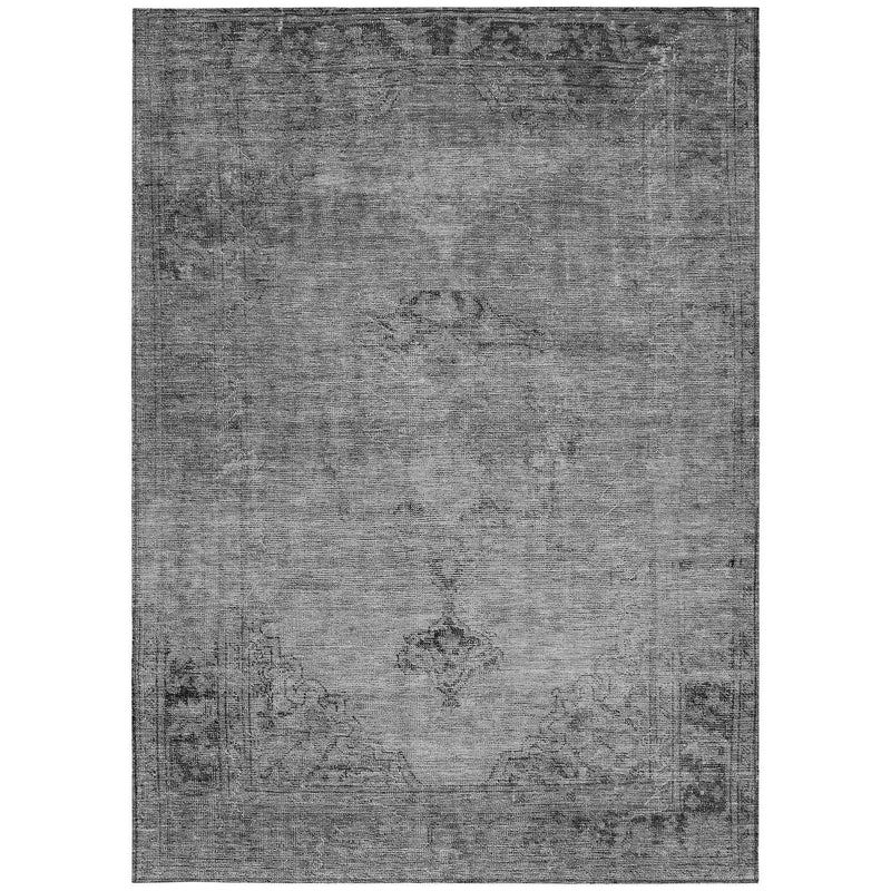 9' X 12' Gray Silver And Charcoal Oriental Washable Indoor Outdoor Area Rug