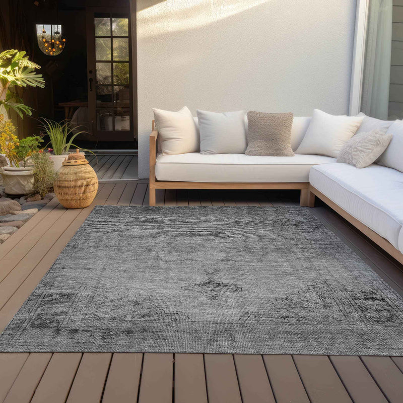 3' X 5' Gray Silver And Charcoal Oriental Washable Indoor Outdoor Area Rug