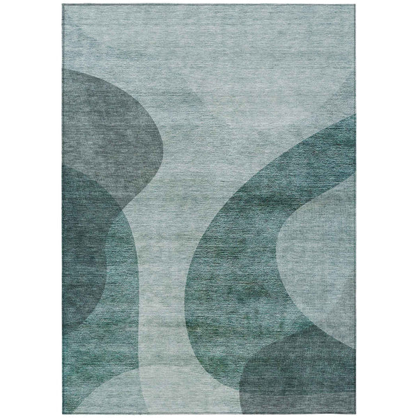 9' X 12' Green And Sage Abstract Washable Indoor Outdoor Area Rug