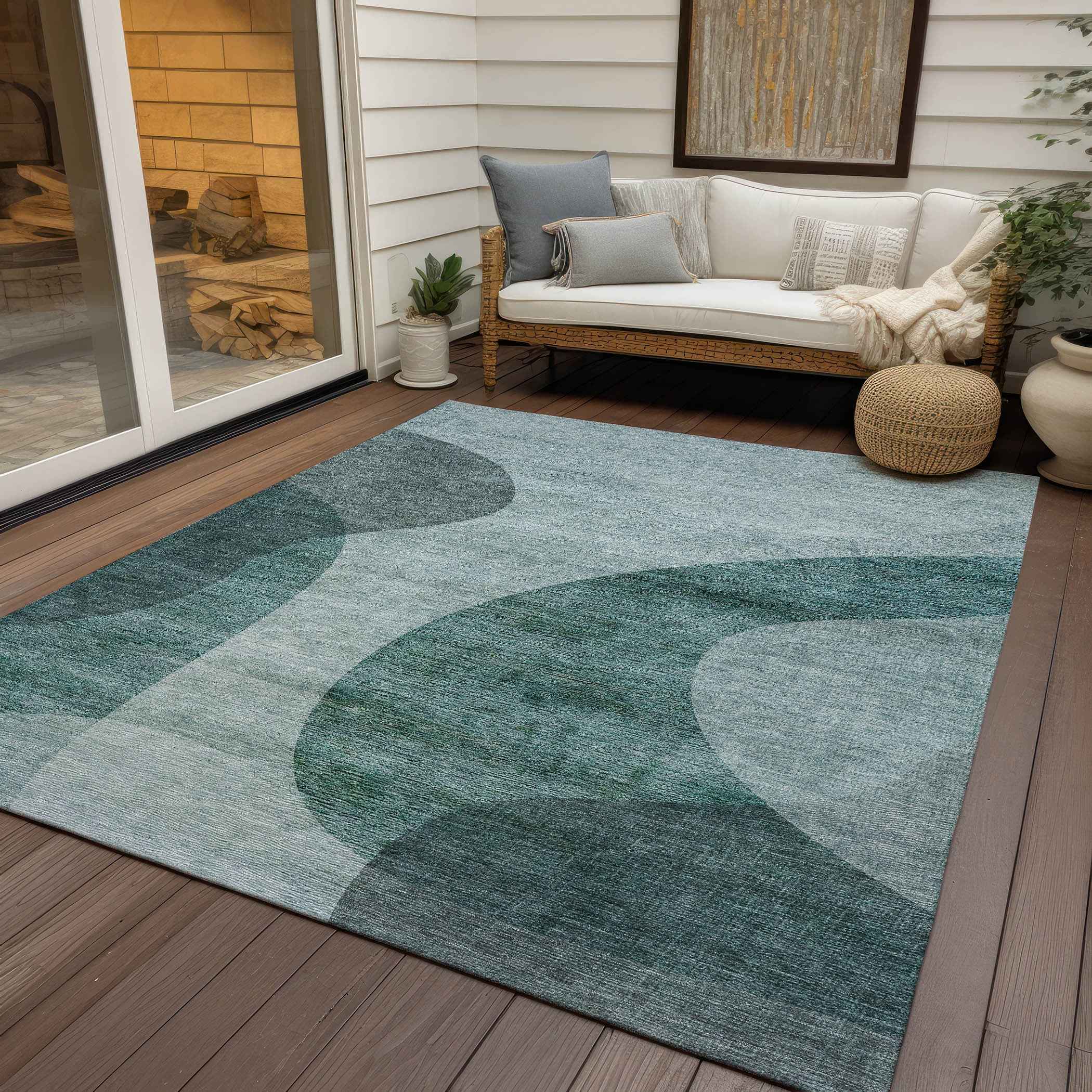 9' X 12' Green And Sage Abstract Washable Indoor Outdoor Area Rug