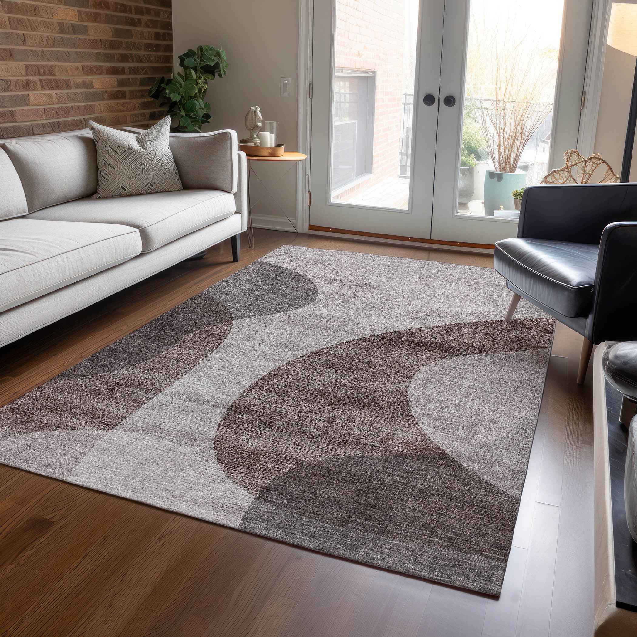 3' X 5' Brown Taupe And Beige Abstract Washable Indoor Outdoor Area Rug