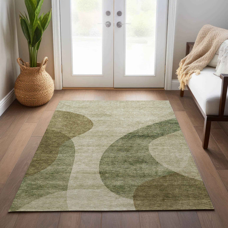8' X 10' Beige And Chocolate Abstract Washable Indoor Outdoor Area Rug