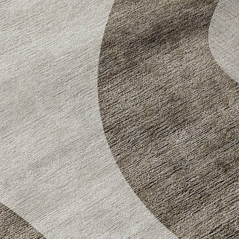 8' Taupe Beige And Chocolate Round Abstract Washable Indoor Outdoor Area Rug