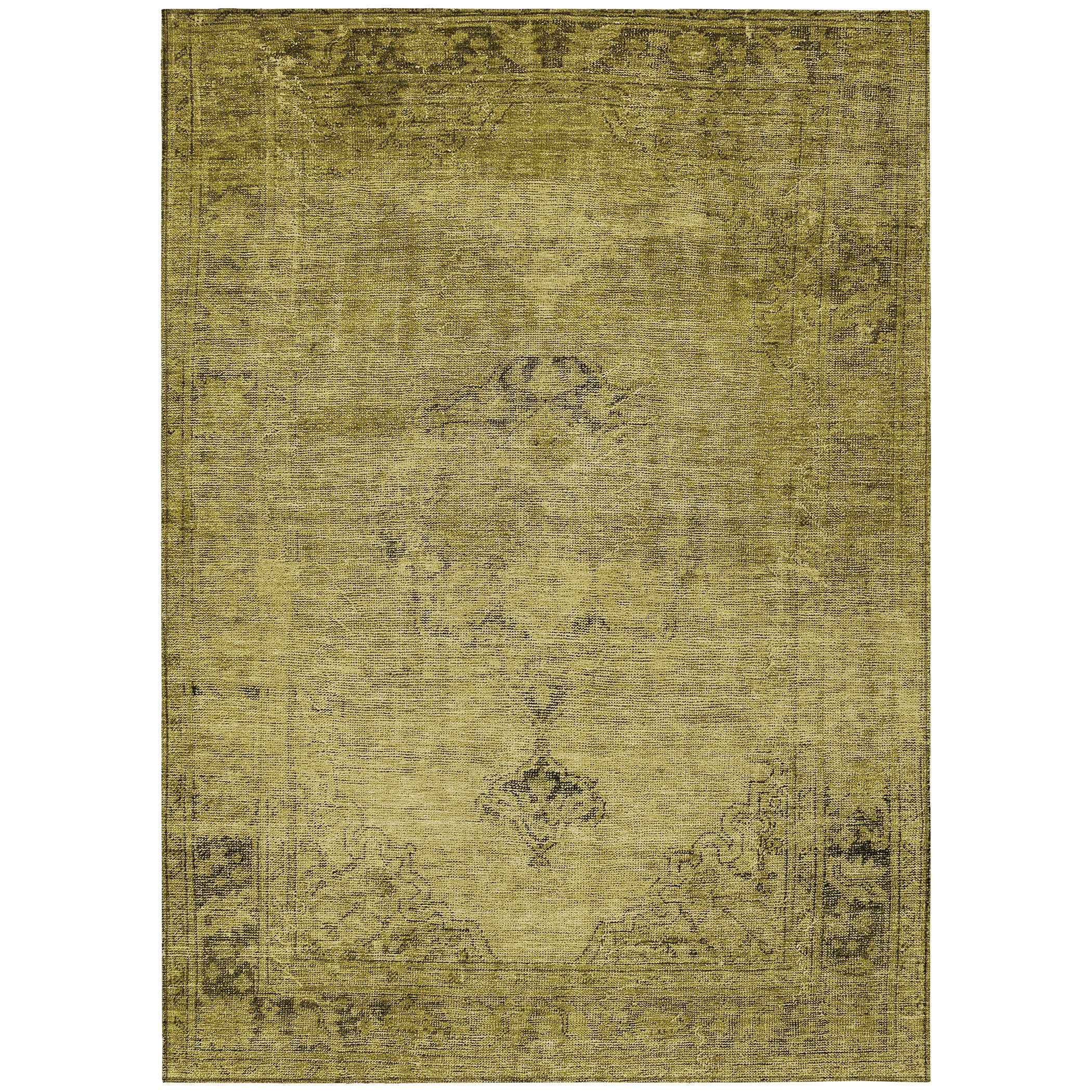 10' X 14' Gold Brown And Wheat Oriental Washable Indoor Outdoor Area Rug