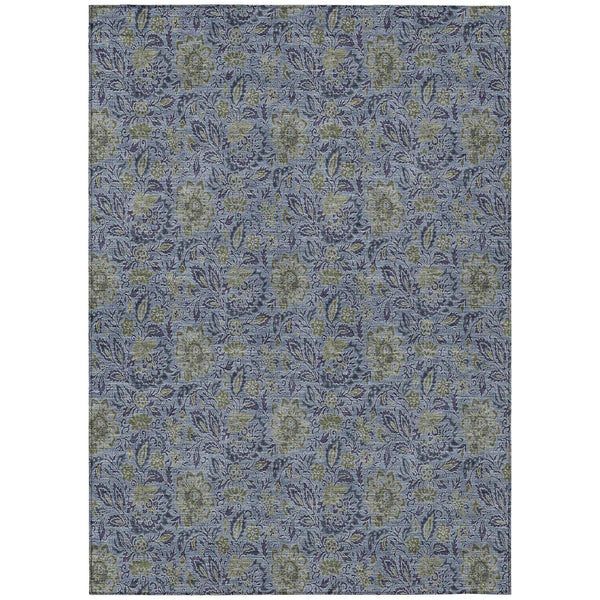 3' X 5' Denim Blue Navy Blue And Gray Floral Washable Indoor Outdoor Area Rug