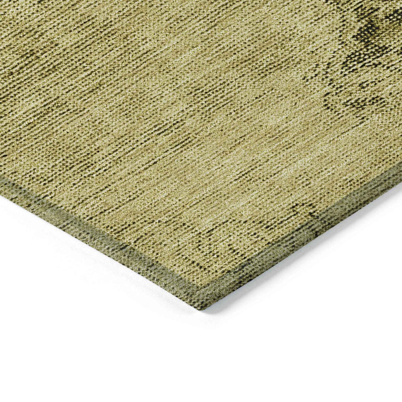 3' X 5' Gold Brown And Wheat Oriental Washable Indoor Outdoor Area Rug