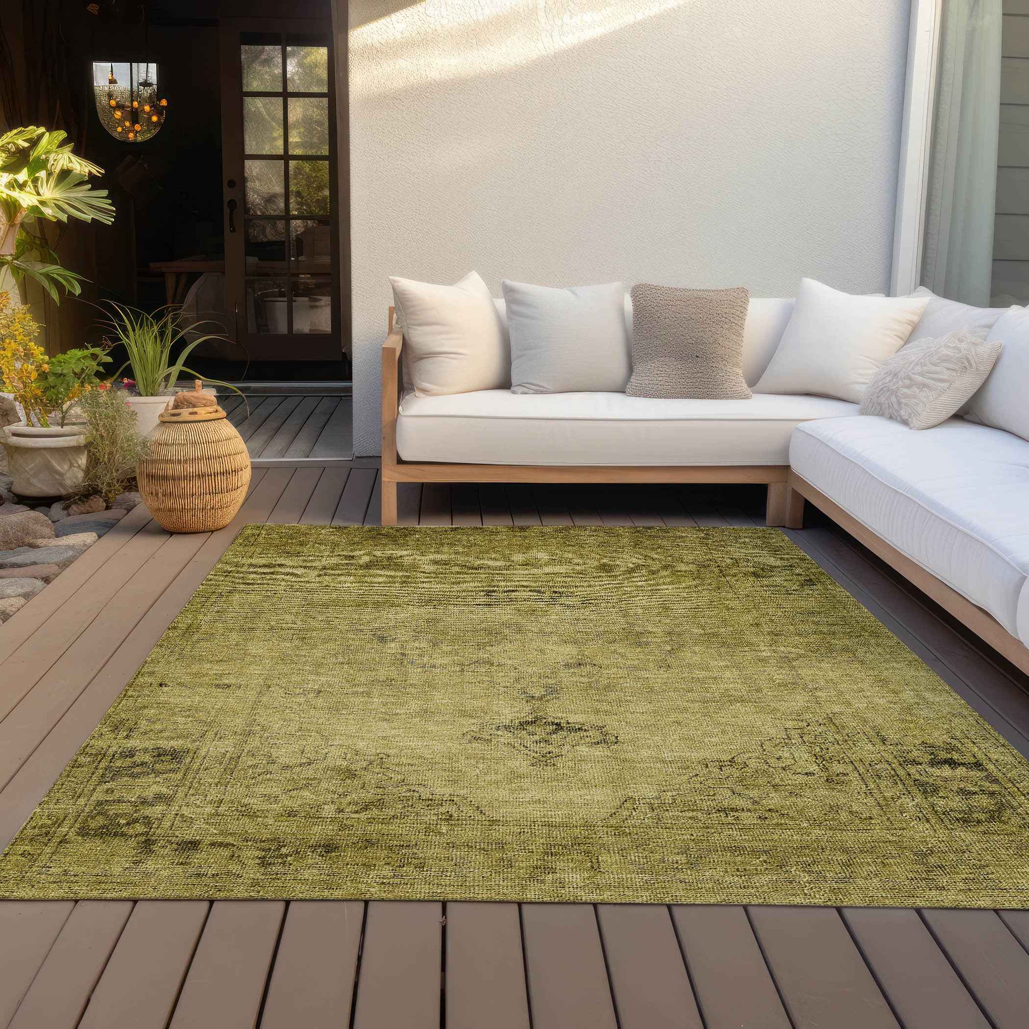 3' X 5' Gold Brown And Wheat Oriental Washable Indoor Outdoor Area Rug