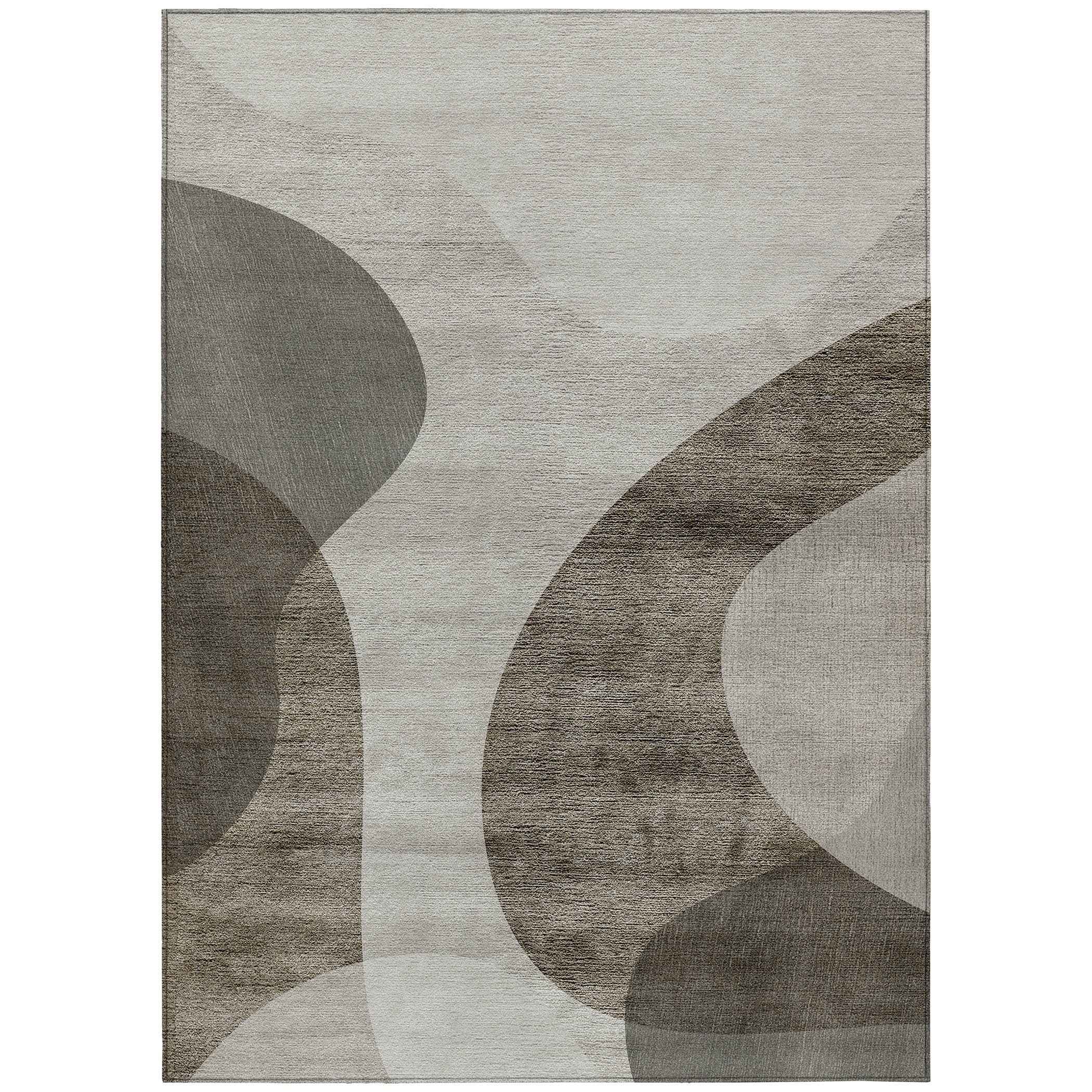 9' X 12' Taupe Beige And Chocolate Abstract Washable Indoor Outdoor Area Rug