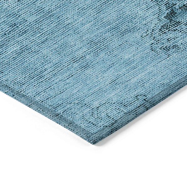 8' Denim Blue And Navy Blue Round Oriental Washable Indoor Outdoor Area Rug