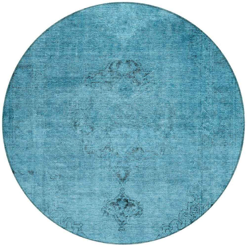 8' Denim Blue And Navy Blue Round Oriental Washable Indoor Outdoor Area Rug