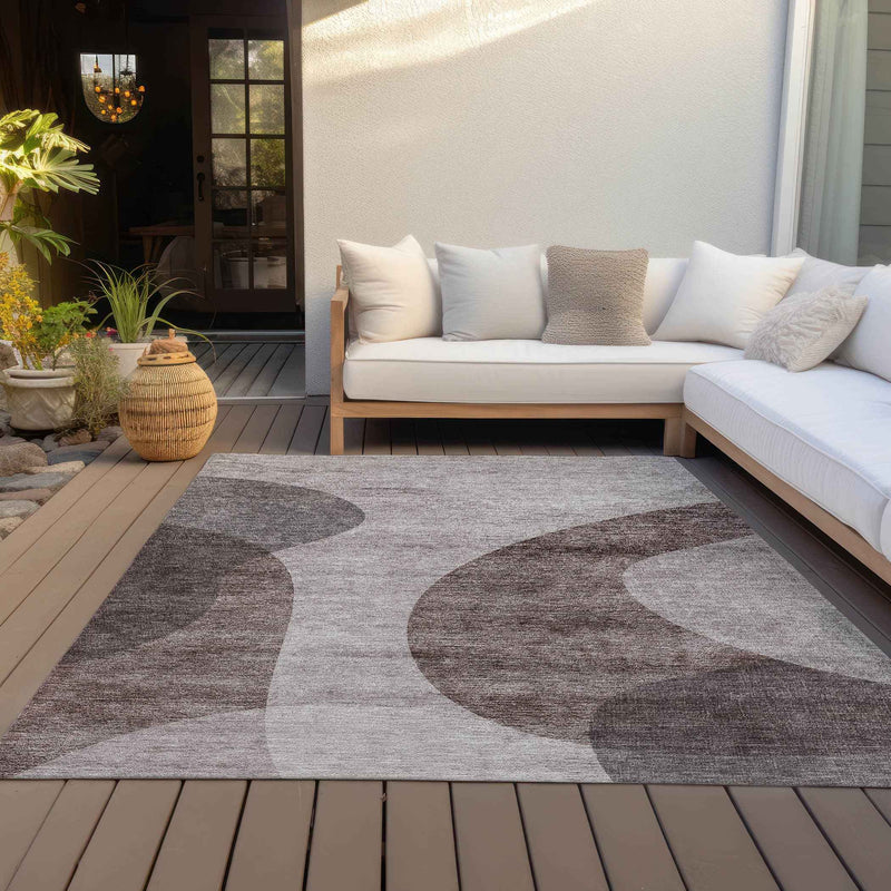 5' X 8' Brown Taupe And Beige Abstract Washable Indoor Outdoor Area Rug