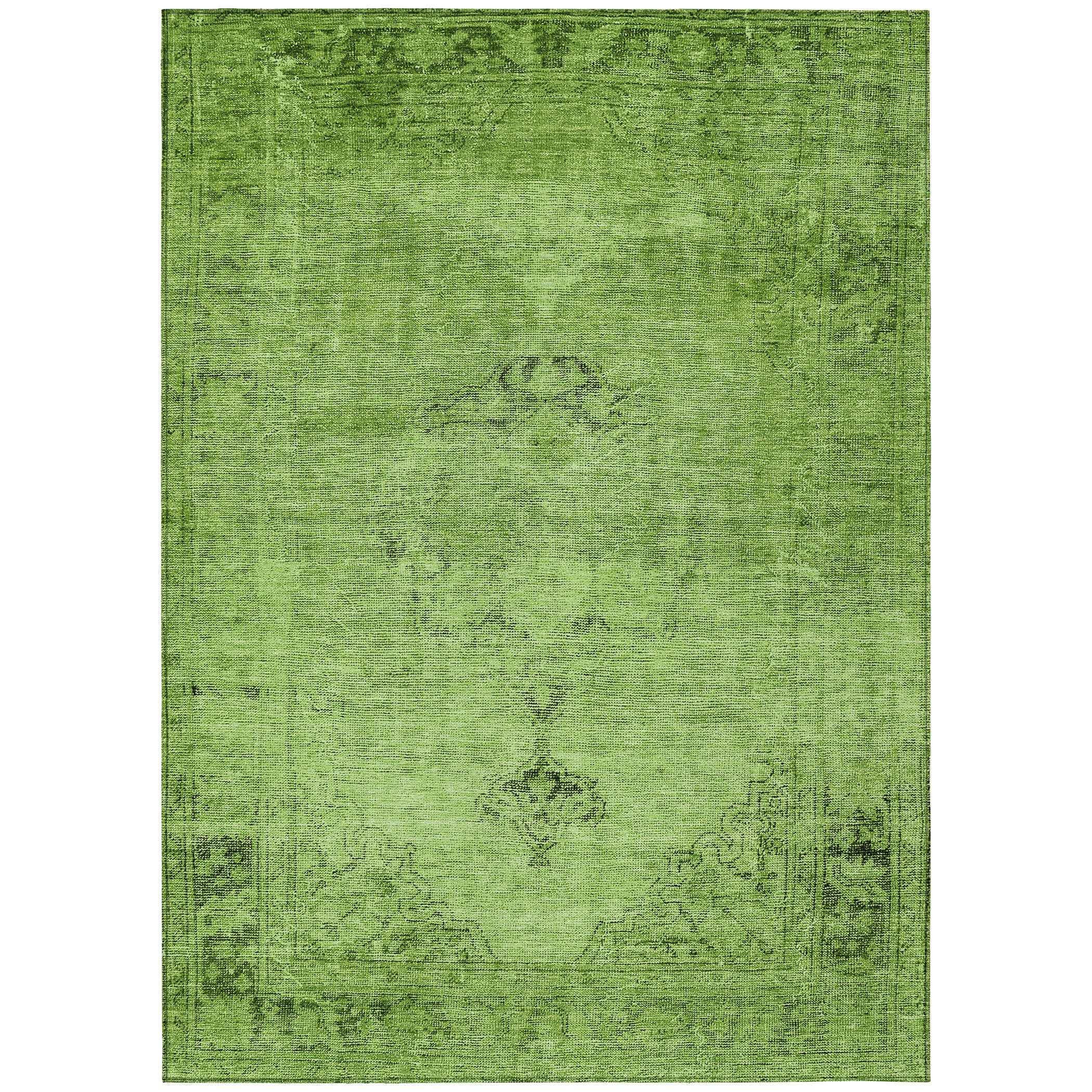 3' X 5' Green And Olive Green Oriental Washable Indoor Outdoor Area Rug