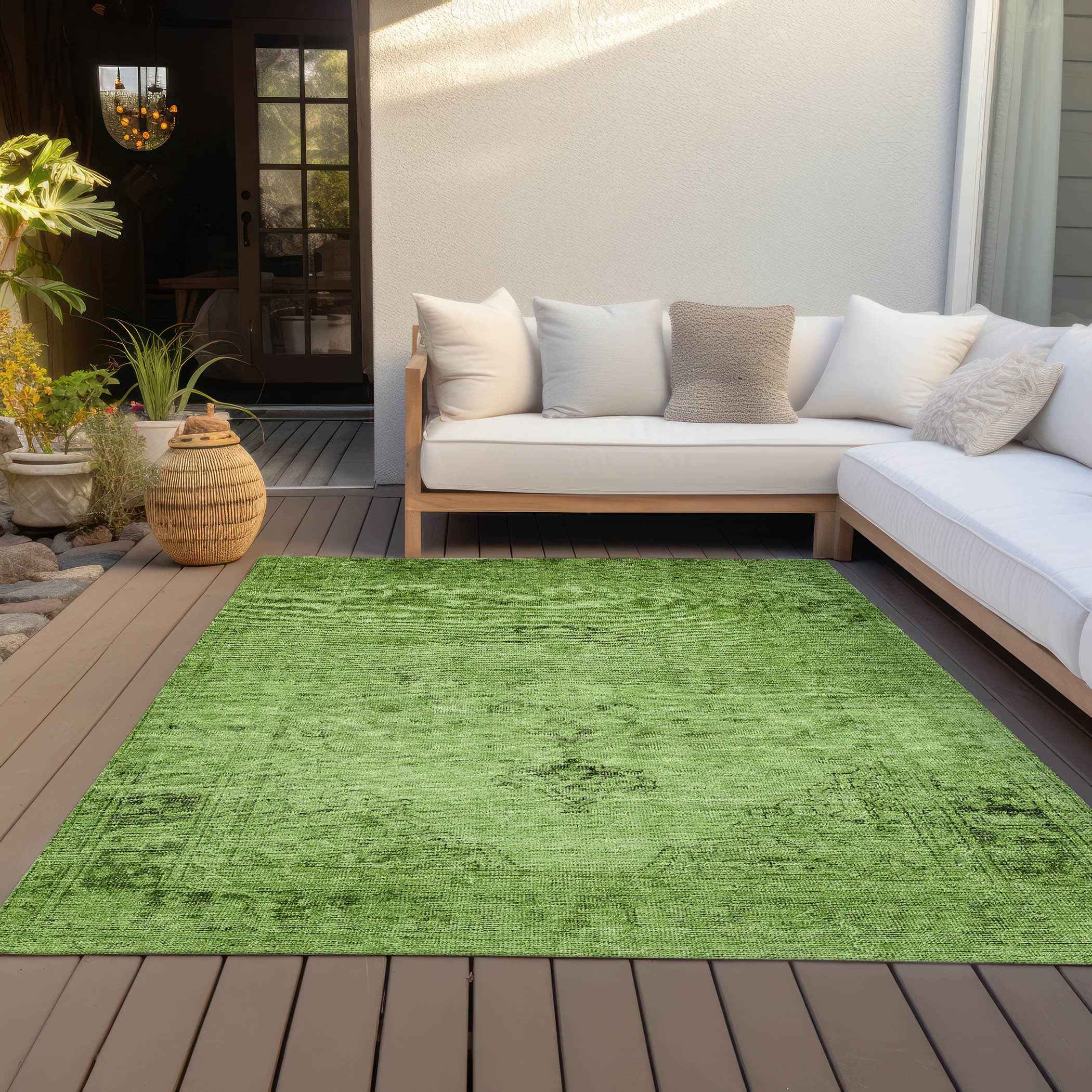 3' X 5' Green And Olive Green Oriental Washable Indoor Outdoor Area Rug