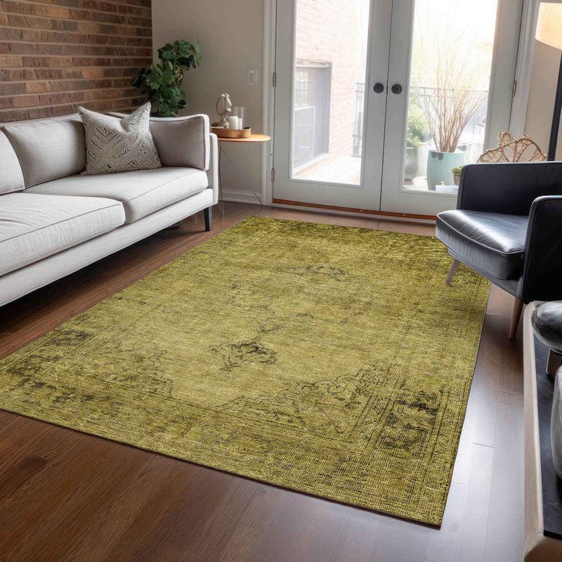 8' X 10' Gold Brown And Wheat Oriental Washable Indoor Outdoor Area Rug