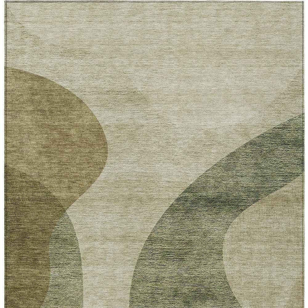 5' X 8' Beige And Chocolate Abstract Washable Indoor Outdoor Area Rug