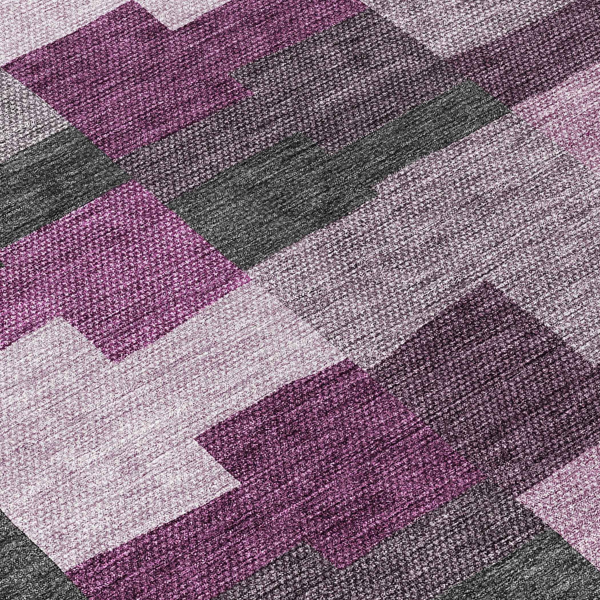 8' Merlot Mauve And Charcoal Round Geometric Washable Indoor Outdoor Area Rug