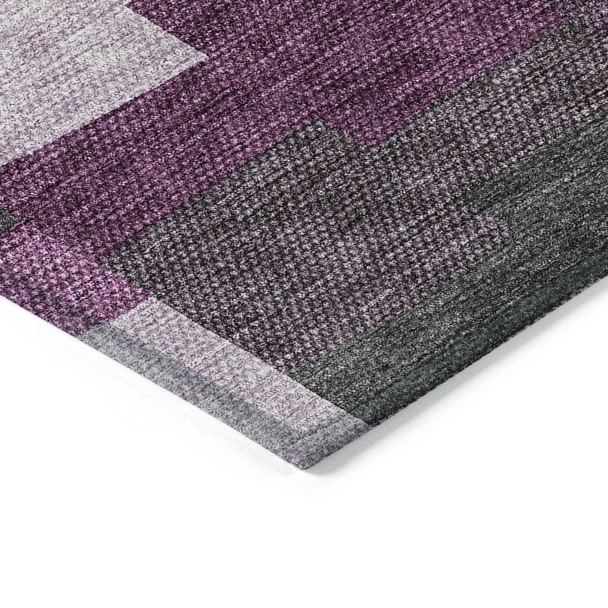 9' X 12' Merlot Mauve And Charcoal Geometric Washable Indoor Outdoor Area Rug