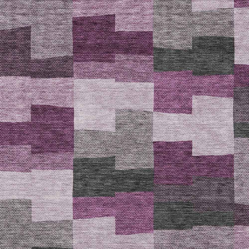 9' X 12' Merlot Mauve And Charcoal Geometric Washable Indoor Outdoor Area Rug
