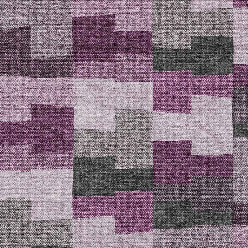 9' X 12' Merlot Mauve And Charcoal Geometric Washable Indoor Outdoor Area Rug