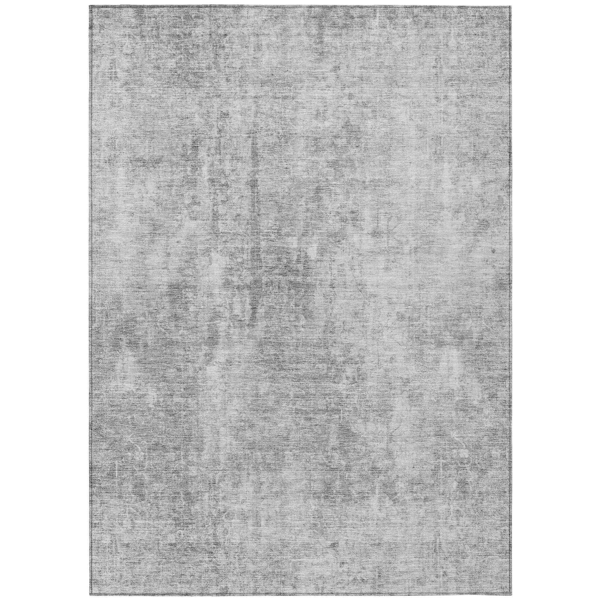 3' X 5' Gray Silver And Charcoal Abstract Washable Indoor Outdoor Area Rug