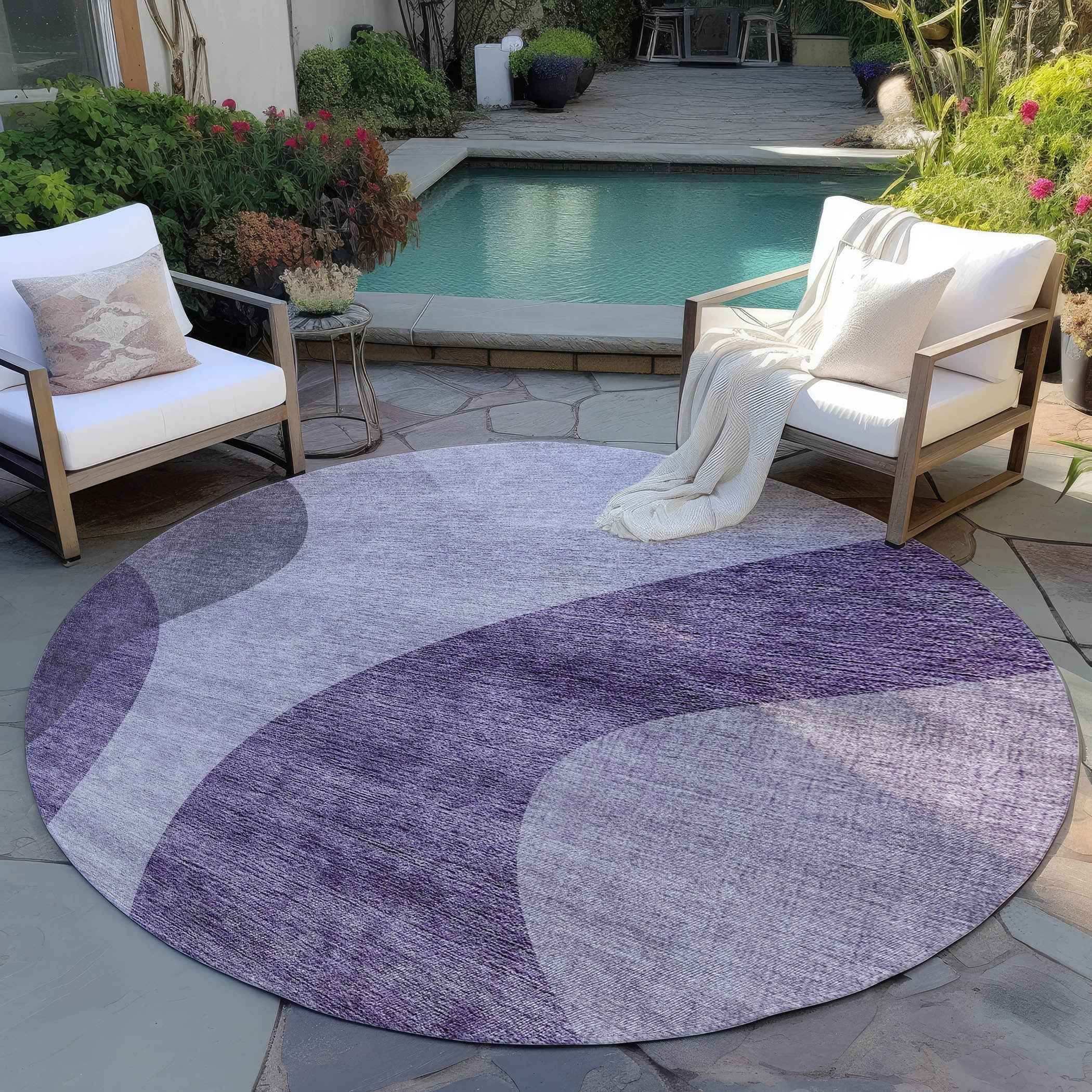 8' Purple Lavender And Eggplant Round Abstract Washable Indoor Outdoor Area Rug