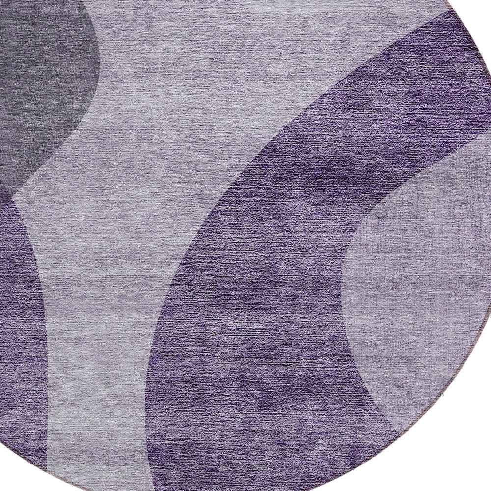 8' Purple Lavender And Eggplant Round Abstract Washable Indoor Outdoor Area Rug