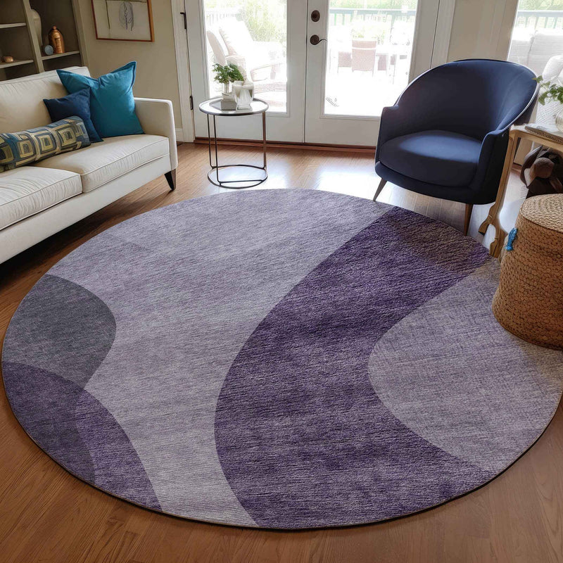 8' Purple Lavender And Eggplant Round Abstract Washable Indoor Outdoor Area Rug
