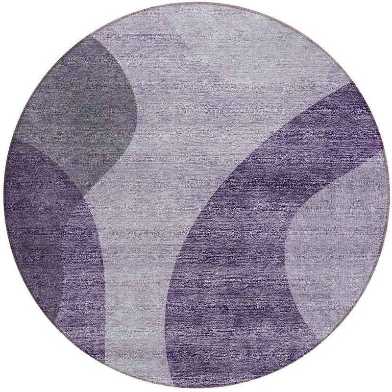 8' Purple Lavender And Eggplant Round Abstract Washable Indoor Outdoor Area Rug