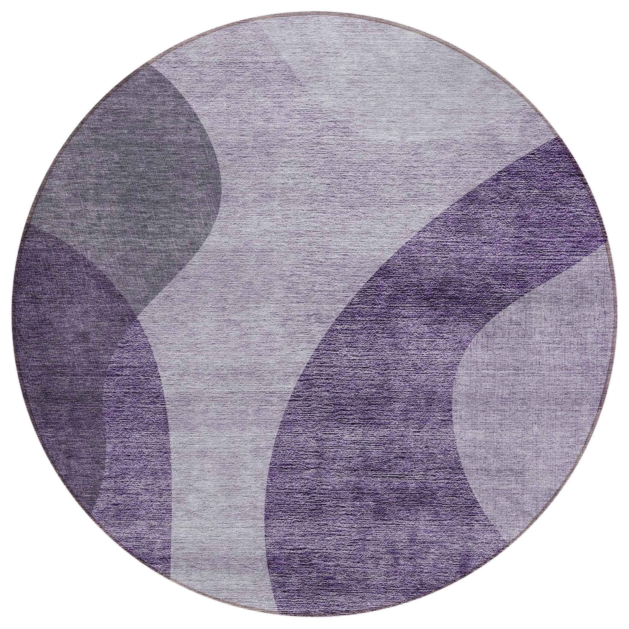 8' Purple Lavender And Eggplant Round Abstract Washable Indoor Outdoor Area Rug