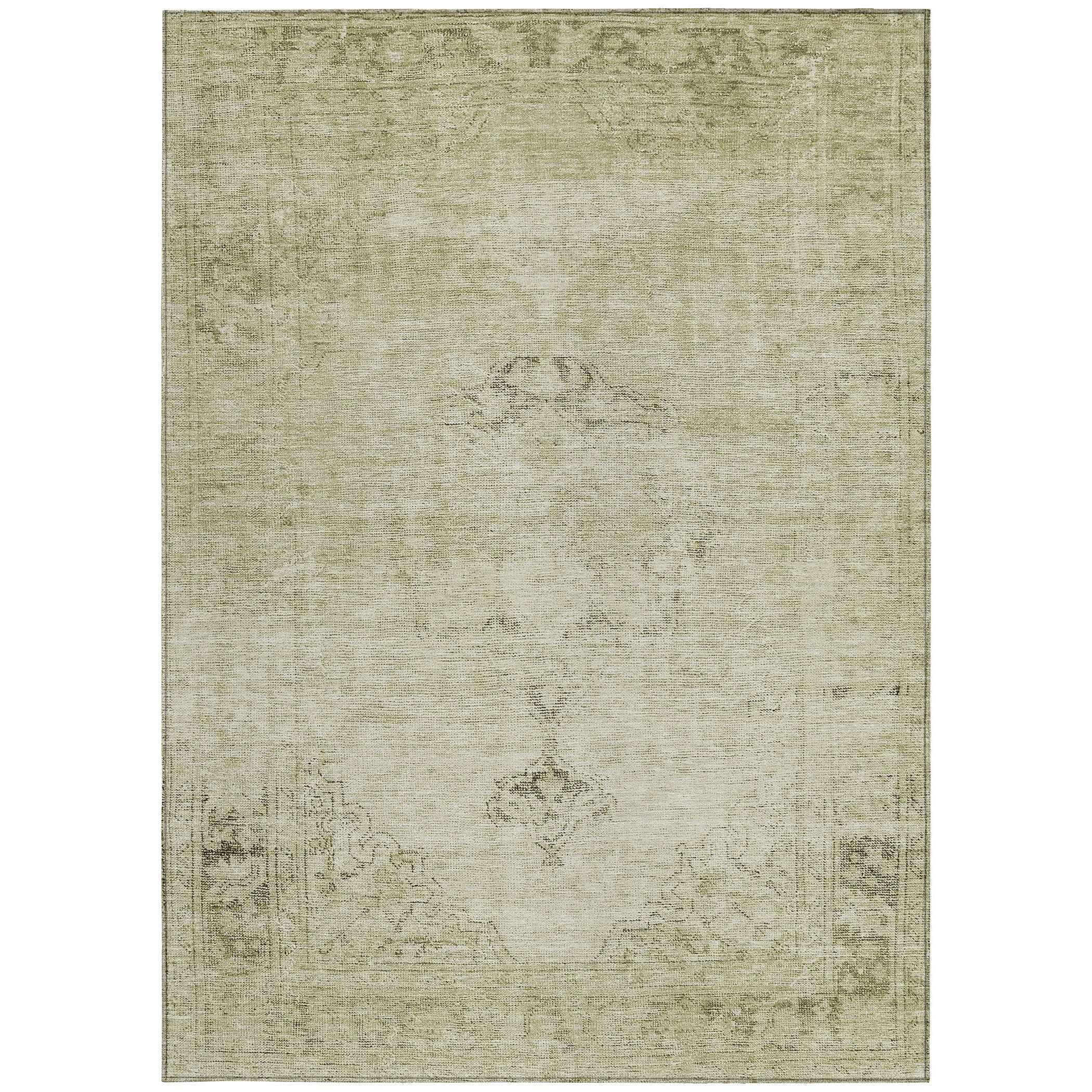 5' X 8' Beige Taupe And Brown Oriental Washable Indoor Outdoor Area Rug