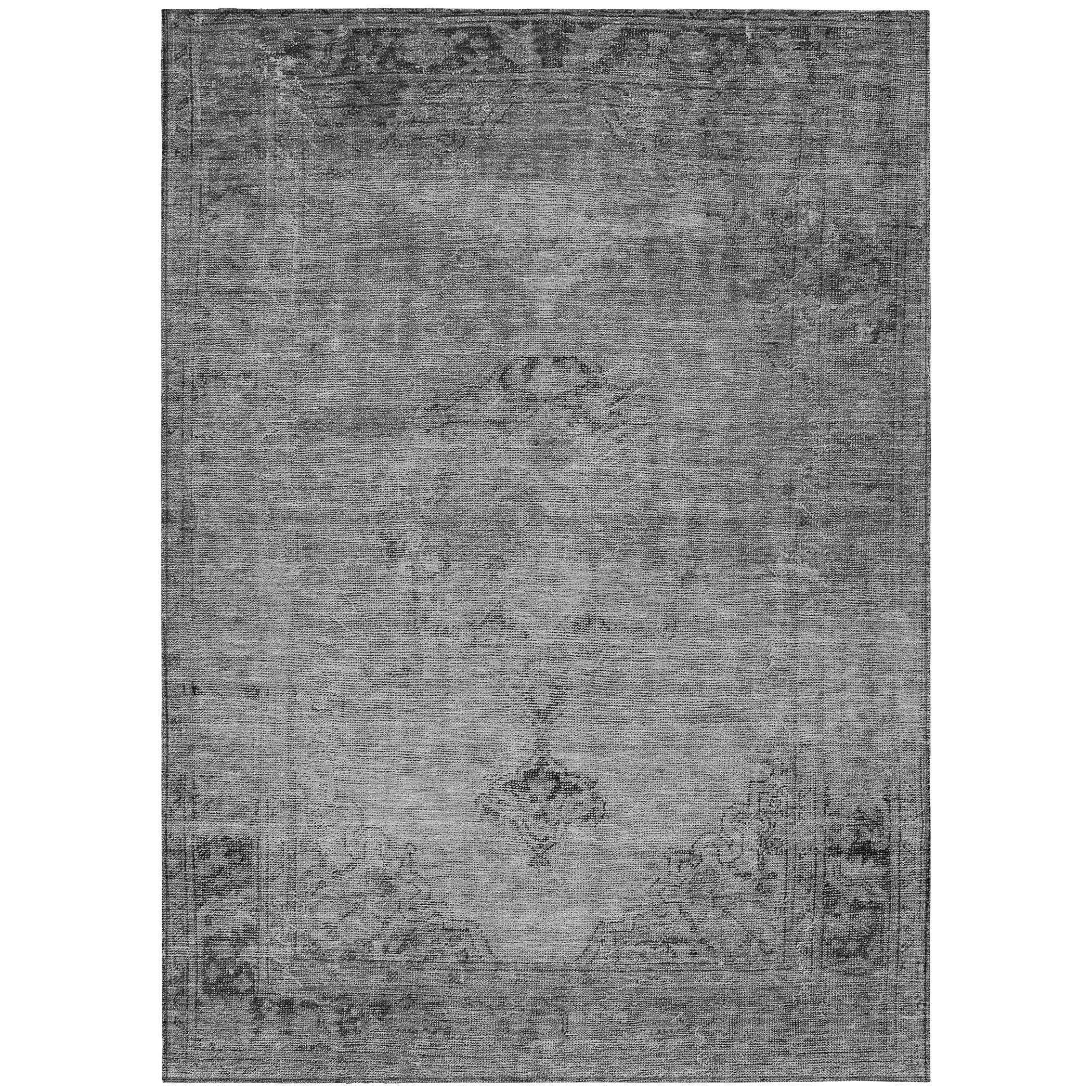 10' X 14' Gray Silver And Charcoal Oriental Washable Indoor Outdoor Area Rug