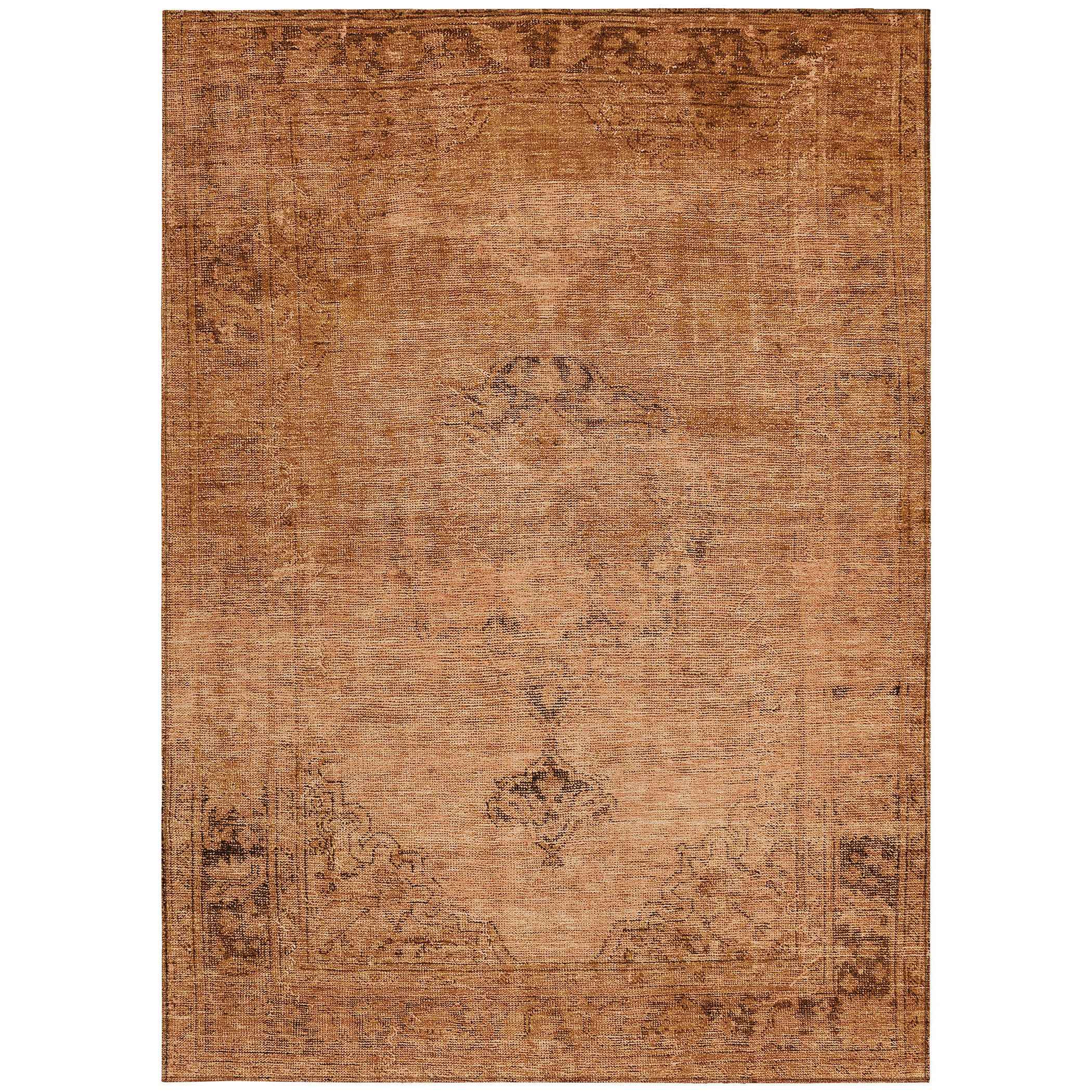 3' X 5' Copper Orange And Brown Oriental Washable Indoor Outdoor Area Rug