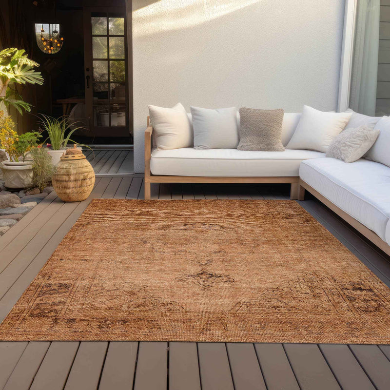 3' X 5' Copper Orange And Brown Oriental Washable Indoor Outdoor Area Rug