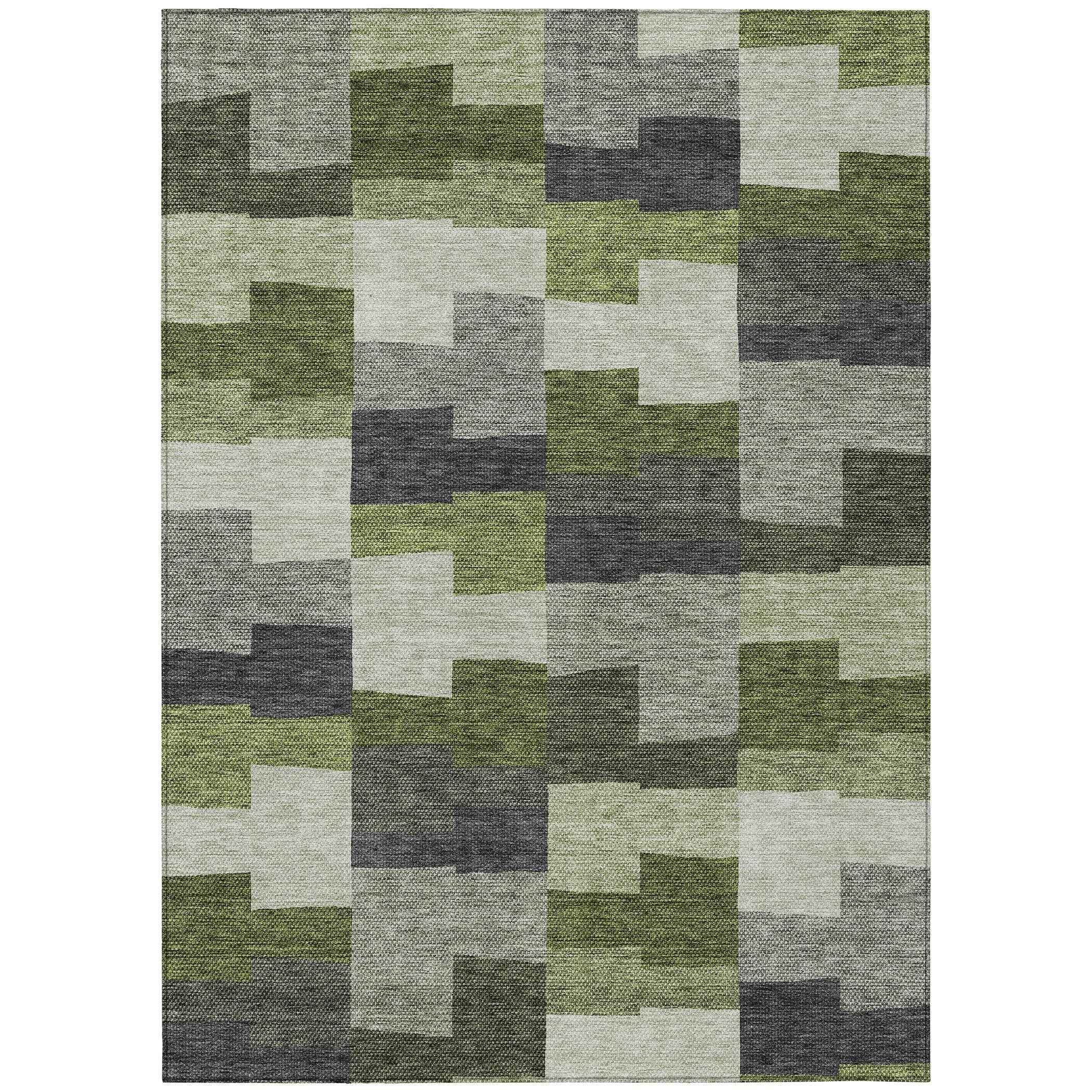 8' X 10' Olive Green And Artichoke Green Geometric Washable Indoor Outdoor Area Rug