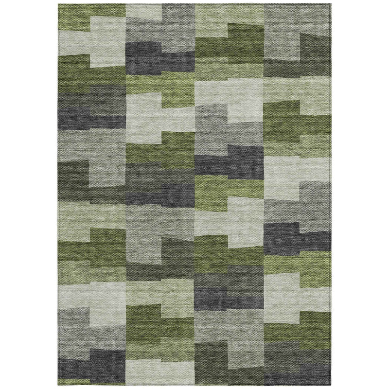 8' X 10' Olive Green And Artichoke Green Geometric Washable Indoor Outdoor Area Rug