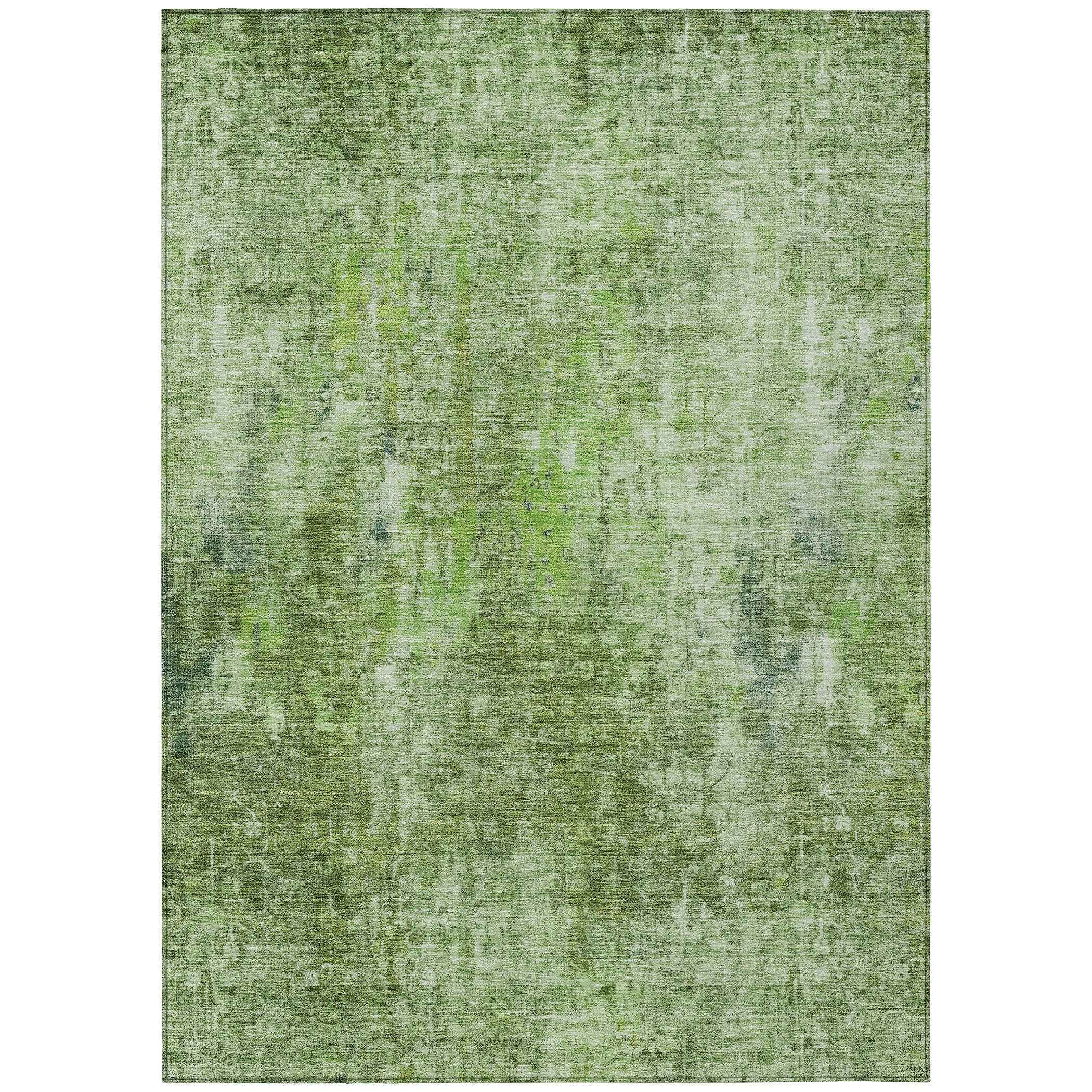 9' X 12' Olive Green And Artichoke Green Abstract Washable Indoor Outdoor Area Rug